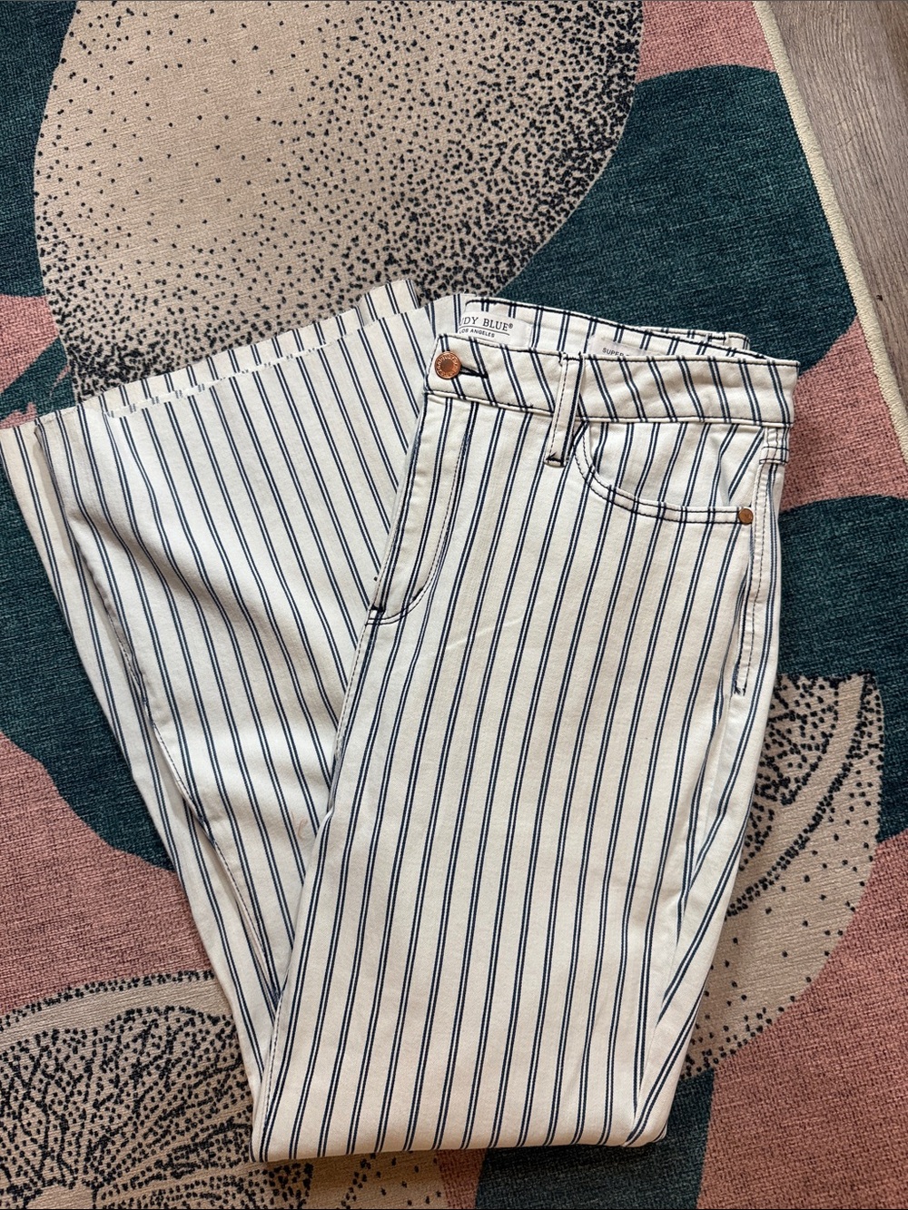 Judy Blue Super Flare Striped White and Navy Women’s Jeans